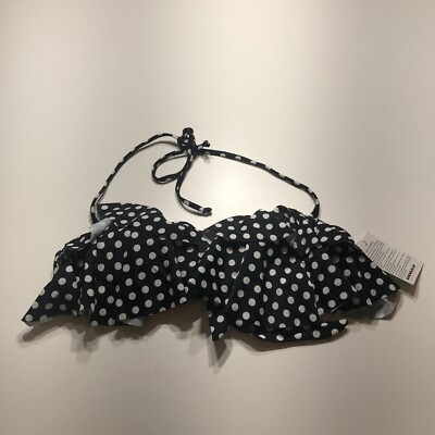 Cocoship Bikini Top Womens Medium Black White Polka Dot Ruffled Halter NWT 
