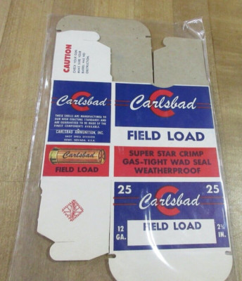 Empty Shotshell box Carlsbad Field Load 12 ga 2 3/4 inch Reno NV  (w11)