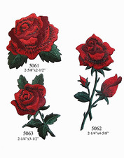 Lot 3Pcs Red Rose Flower Embroidery Iron On Applique Patch