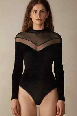 NEW Intimissimi Under The Stars Velvet & Tulle Bodysuit Black Size S