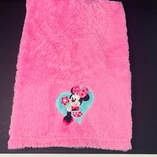 Disney Baby Pink Blanket Minnie Mouse Holding Flower Green Blue Heart Furry