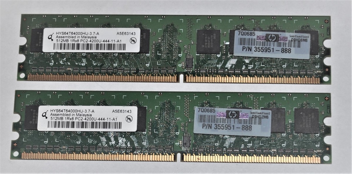 512MB MEMORY HYS64T64000HU 1Rx8 PC2 4200U PAIR CHIPS