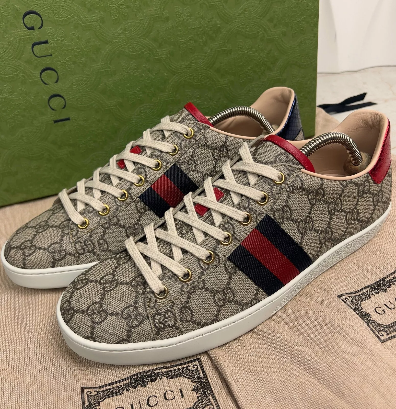 Baskets Gucci ACE Supreme GG toile python beige cuir 10,5 US ou 40,