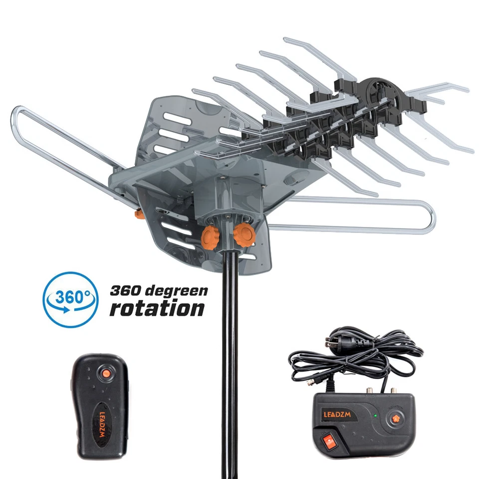 480 Miles Outdoor TV Antenna Motorized Amplified HDTV 1080P 4K V/U 360° Rotation