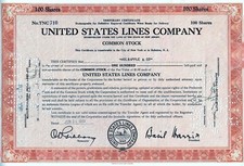 United States Lines Company 1943 - Temporary Certificate (100 Shares)