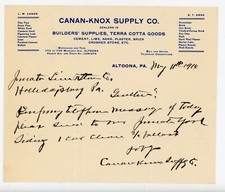 1916 Altoona PA CANAN-KNOX SUPPLY CO. Builders Supply Letter to Juniata Lime & S