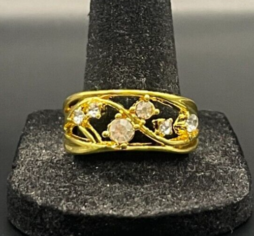 Vintage Estate Antique Gold Tone Rhinestone CZ Ring - Size 10.5