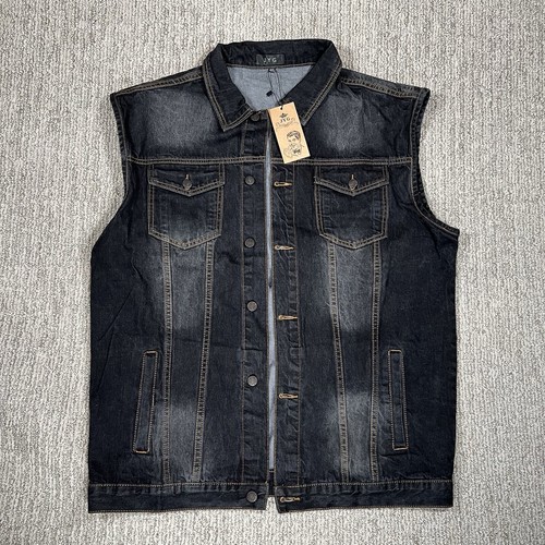 JYG Distressed Denim Vest Mens 4XL Classic Black Jean Jacket NWT New With Tags - Picture 4 of 11