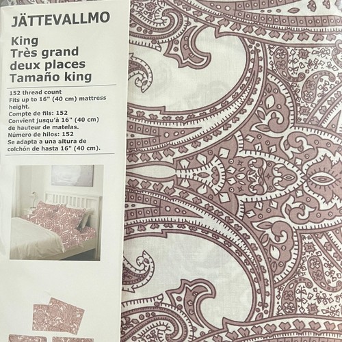 IKEA JATTEVALLMO Dark Pink Paisley King Sheet Set 4 Piece - Picture 2 of 5