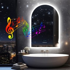 Arched LED Bluetooth Bathroom Mirror Anti-fog Backlit Makeup Mirror Dimmable US