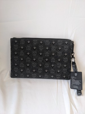 MCM Women Standing Wristlet Pouch In Vintage Monogram Jacquard Black Medium