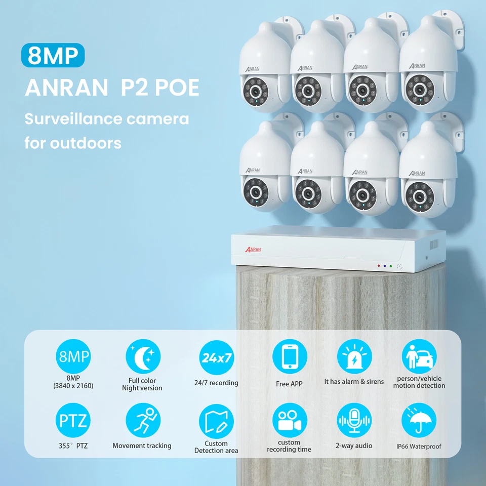 ANRAN 8MP POE Security Camera System Outdoor PTZ Auto Tracking 2 Way Audio IP66 - Image 2 of 4