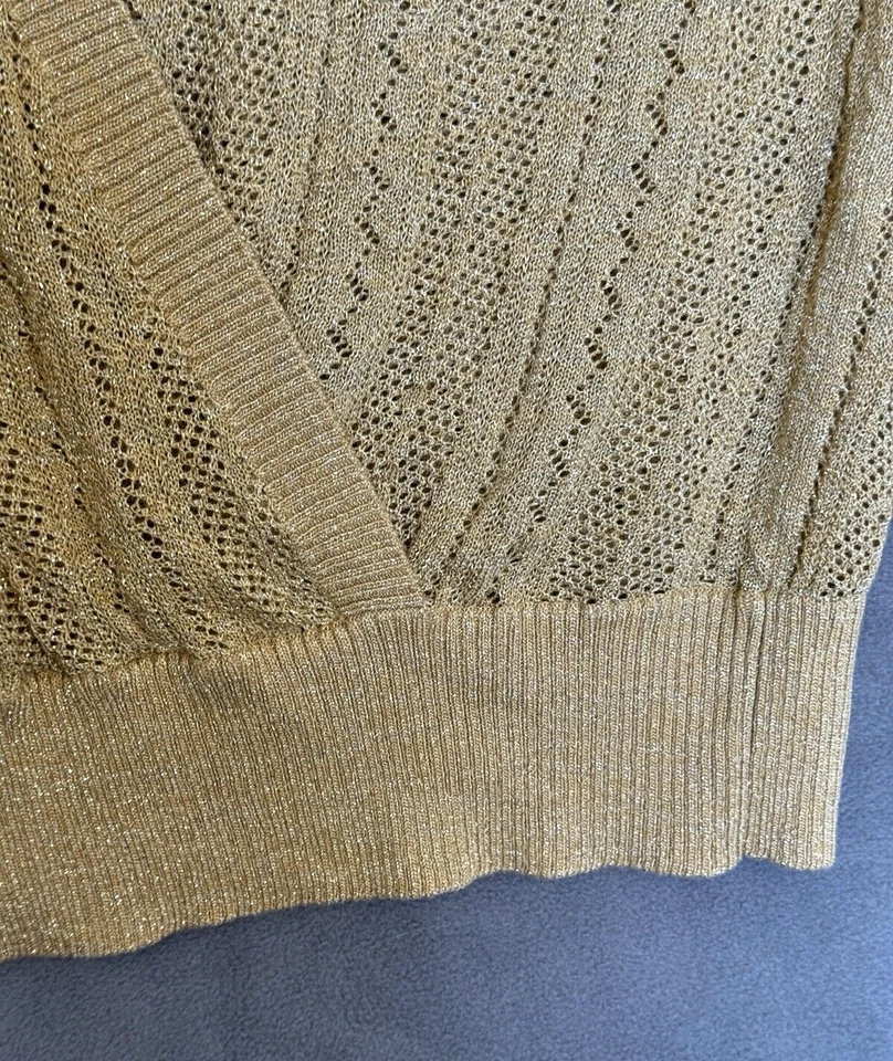 Suéter tejido vintage Y2K dorado metálico para mujer superpuesto elástico talla XXL brillante Foto 3 de 4