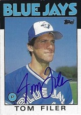 Autographed/Signed 1986 Topps #312-Tom Filer Toronto Blue Jays Tough Signature 
