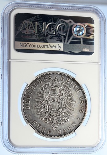 1875 A PRUSSIA KINGDOM German States WILHELM I Silver 5 Mark Coin NGC i106269 - Picture 4 of 5