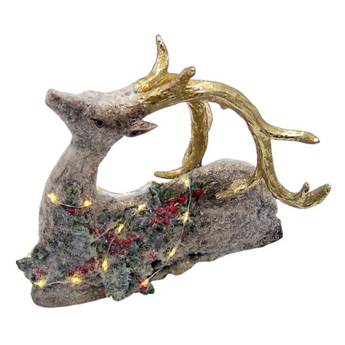 Festive Light-Up Laying Reindeer , Gold Antlers, Freestanding Holiday Figurine - 第 1/8 張圖片