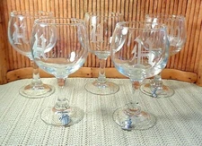 Set Of 5 Balloon Style Wine Goblets / Etched Monogram H / 5 1/2"