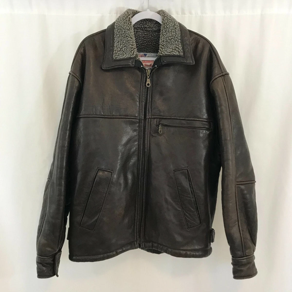 VTG Bremans Studio Leather Jacket Coat Brown Sherpa Lined Mens