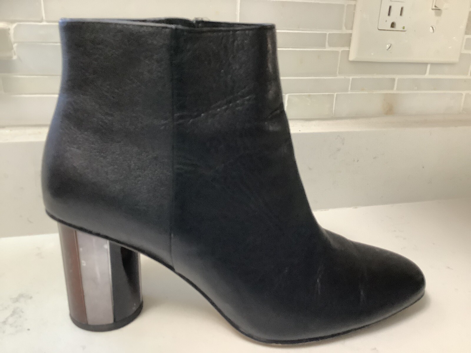 ZARA Basic Ankle Black Boot Zip Crystal, Gold, Si… - image 1