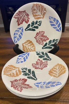 Pier 1 La Primula Italy Hand Painted Leaves Salad 8  Luncheon Plates  Set 4