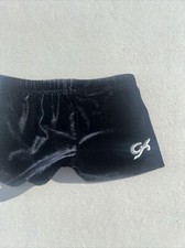 GK Elite Child  s M Gymnastics Dance Fitted Velour SHORTS Logo Black 