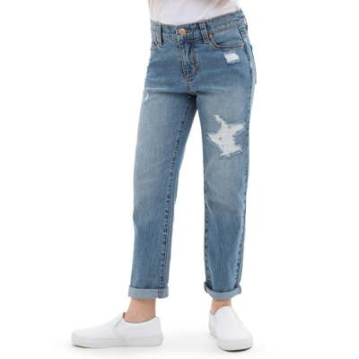 Jordache Girlfriend Jeans Girls 14 Blue Denim Cotton Stretch High Rise Straight
