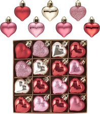 Romantic Heart Shaped Ornaments- Valentine'S Day Decor Gift Set of 16 Red Pink G