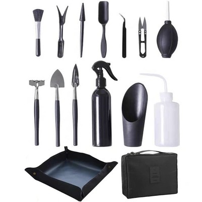 15 Pieces Succulent Plants Tools - Plant Repotting Mat and Storage Black