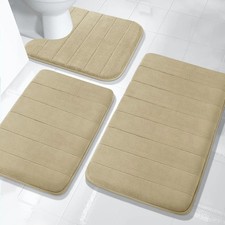 3 Pieces Memory Foam Bath Rugs Absorbent Bathroom Rugs Non-Slip Washable mats