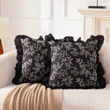 20x20 Throw Pillow Covers Set of 2, French Style Florals Embroidered Lace R...