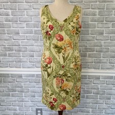 Talbots Beaded Floral Resort Dress Size 16 Sleeveless Shift Cream Green 