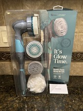 BROOKSTONE 5-PIECE ELECTRIC HYDRO-SPIN BATH BODY BRUSH w/4 LUXURIOUS HEADS