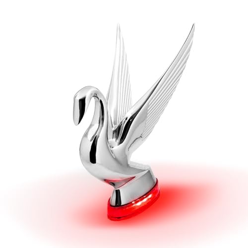  47982 Chrome Swan Hood Ornament with 6 LED Glow Base Red/Red - Picture 2 of 7