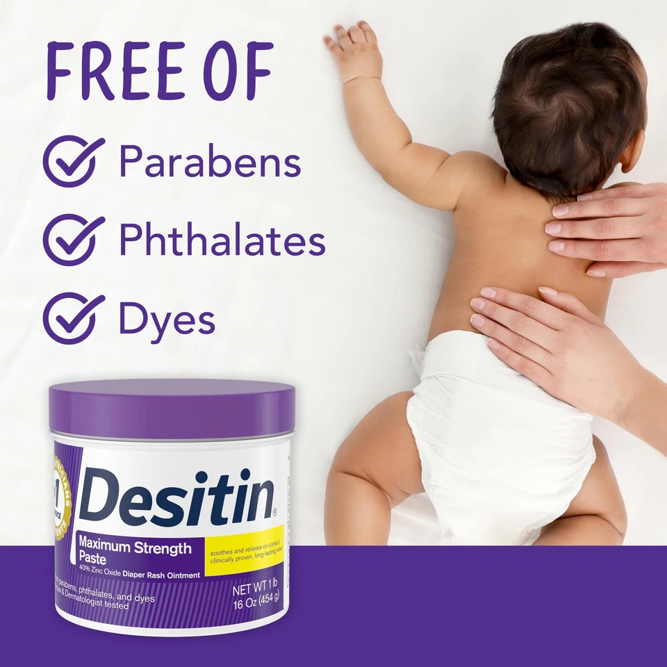 Pasta de dermatitis de pañal Desitin de máxima fuerza 16 oz con 40 óxido de zinc para bebés Foto 3 de 4