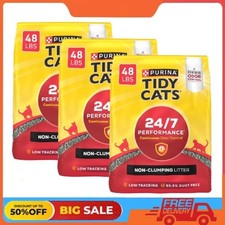 3 Packs Purina Tidy Cats Non-Clumping Cat Litter, 24/7 Performance 48 lb Bag