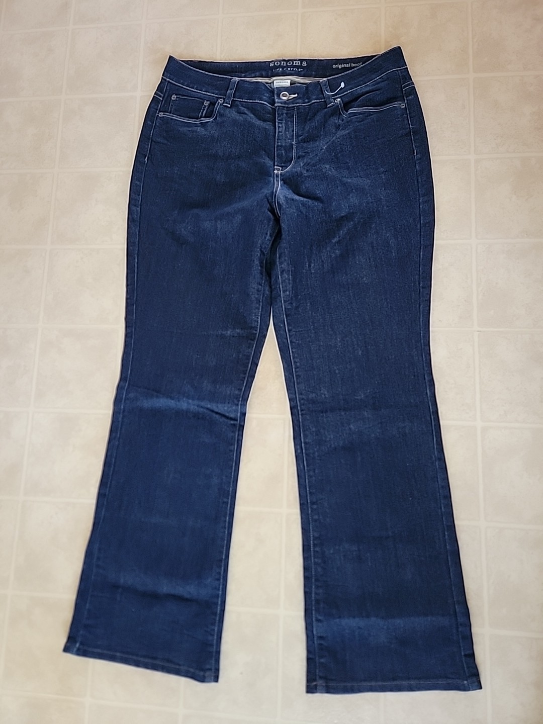 Sonoma Original Fit Boot Cut Jeans Womens Size 14 Average Blue Dark Wash NWOT