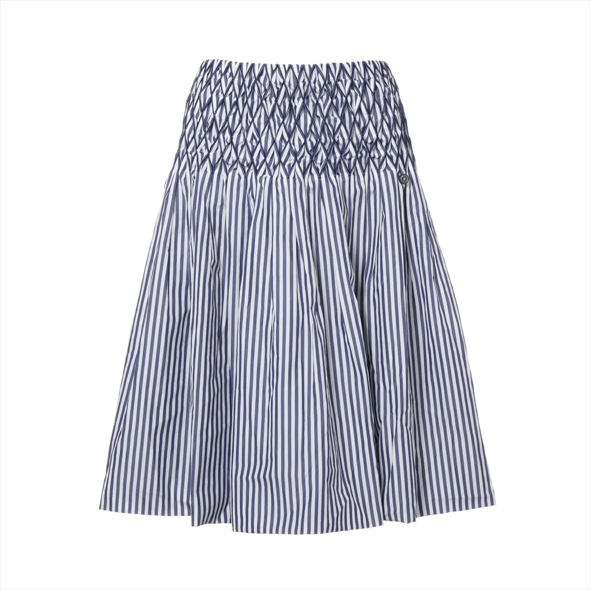 Chanel Coco Button Cotton Skirt 36 Ladies' Navy Blue  P60279V45710 stripes
