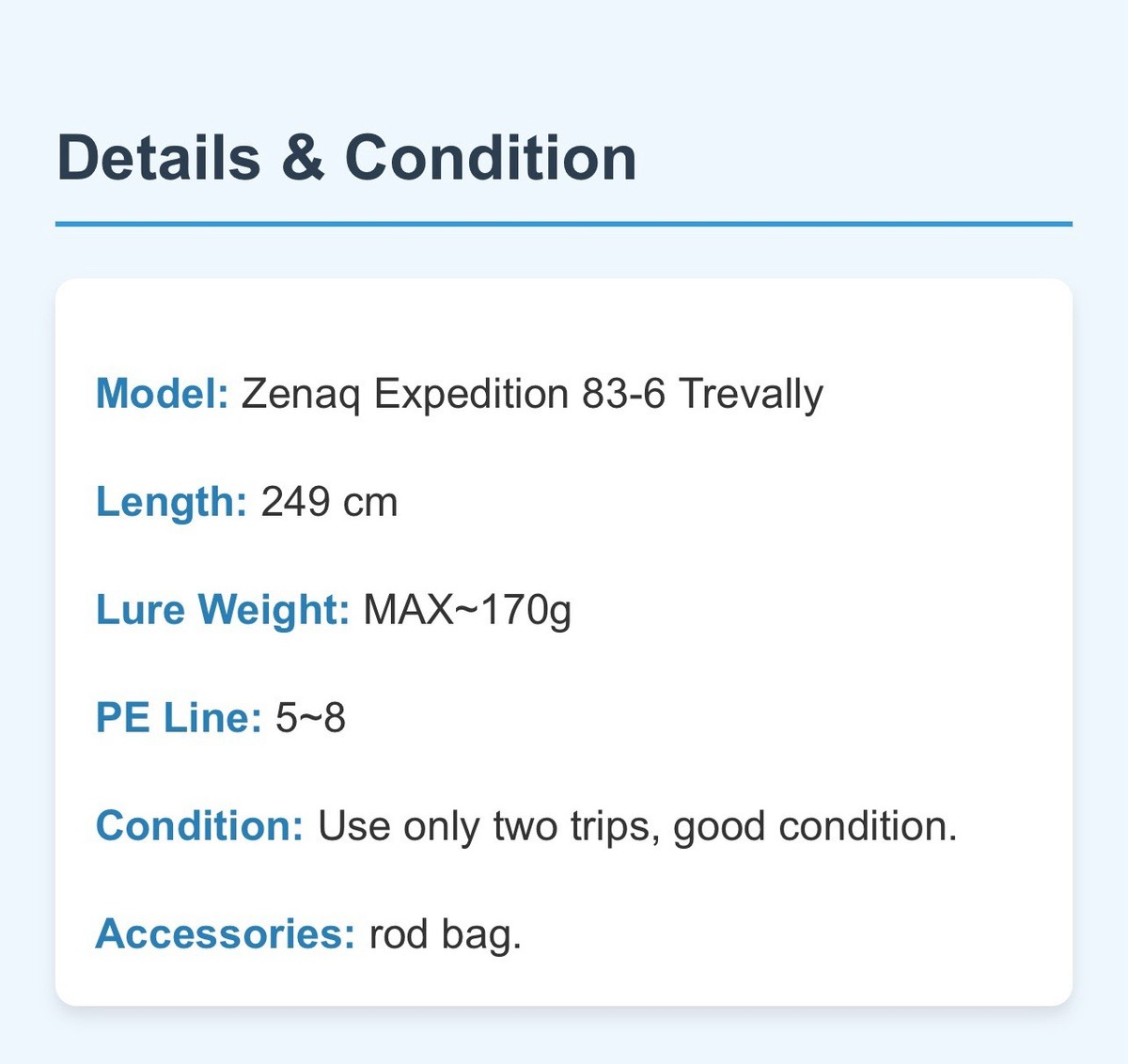 Zenaq Expedition 83-6 Trevally Spin Travel Rod -good