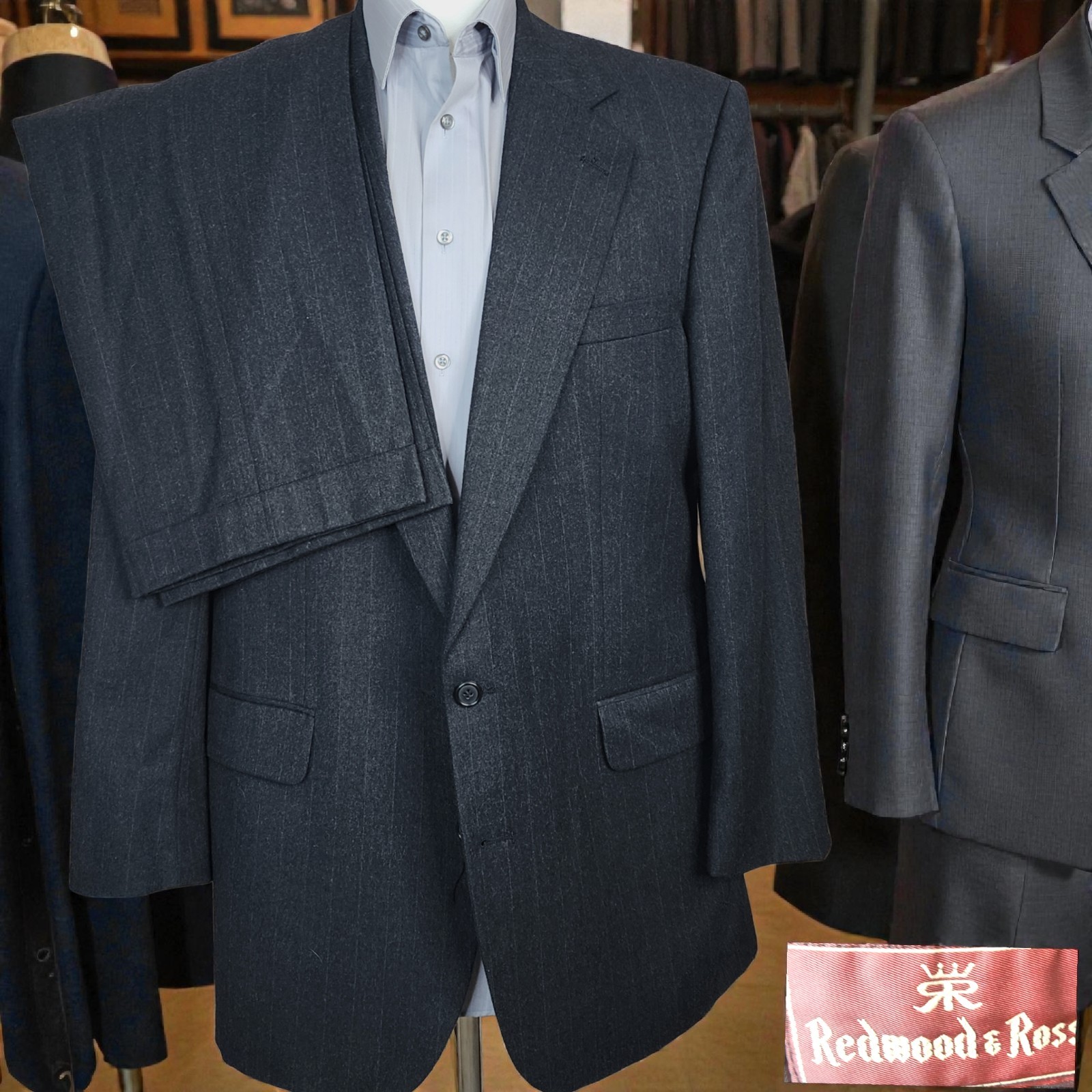 Redwood & Ross 2 Piece Suit Mens 42R 34X31 Dark Gray Flannel SV Vintage