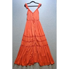 Forever 21 Dress Women's Size M Orange Button Front Crochet Long Maxi Cover Up