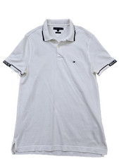Tommy Hilfiger Mens White Slim Fit Short Sleeve Polo M Cotton Pique Flag Tipped