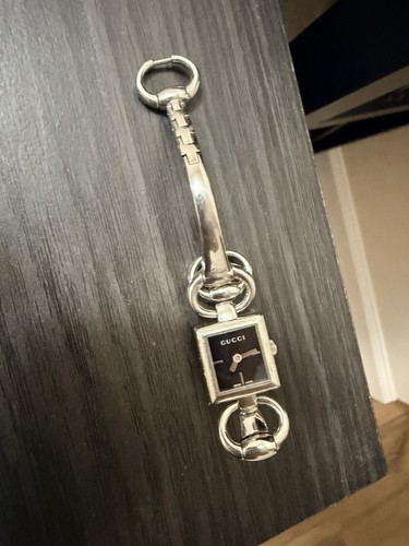 Authentic Gucci 120 Stainless Steel Horsebit Bracelet Watch Black Dial SwissMade