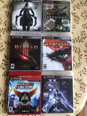 6  PS3 Game Bundle PlayStation 3 gow  Darksiders clank Star Wars Diablo Tested