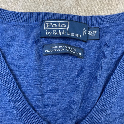 Polo Ralph Lauren maglione gilet pullover scollo a V pima cotone uomo tg 2XLT blu alto - Foto 2 di 7