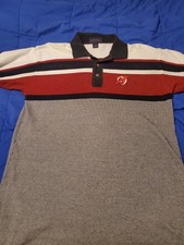New Jersey Devils Hockey Antigua Red White Black Striped Golf Polo  Sz Large 
