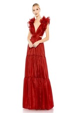 Women's Mac Duggal Red Ruffle Maxi Dress Size 2