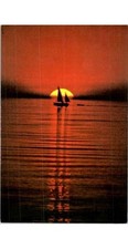 1950s Nappi Photo Postcard: Oswego NY Lake Ontario Sunset Sailboat Seascape
