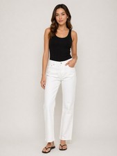 Denim White Cropped Jeans Frayed Hem Straight Leg Made in USA Size 10