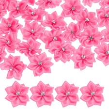 100 PCS Satin Ribbon Flowers, 1.2" Fabric Flowers for Crafts Peach Red