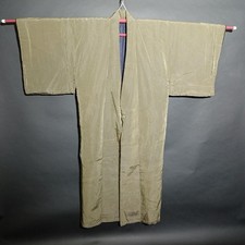 Used Japanese Vintage Men's Kimono Pale Green Stripe Traditional Cotton Robe